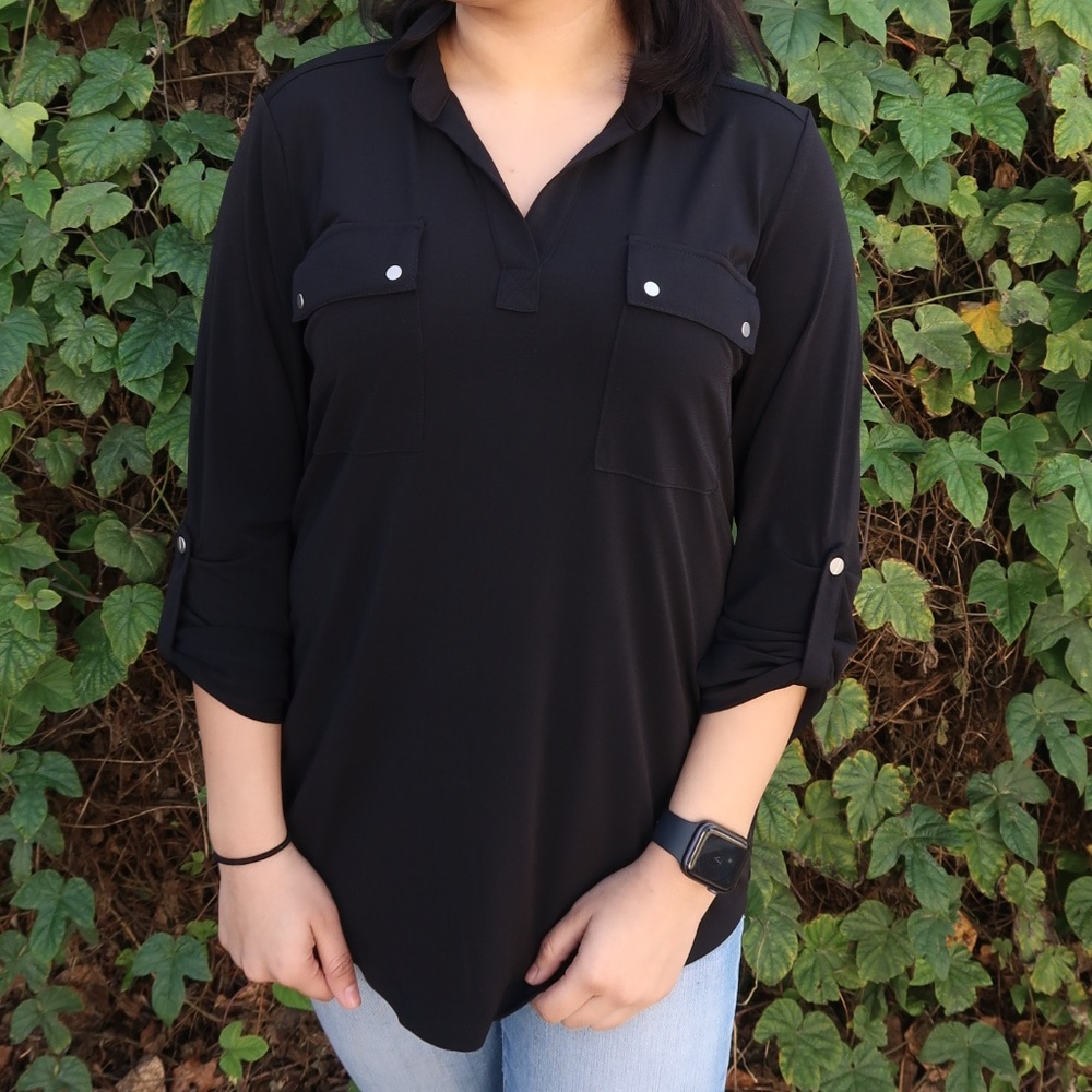 JONES New York Black rolled sleeve